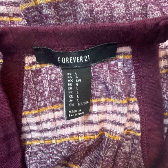 Forever 21 Womens Striped Ribbed Knit Halter Crop Top Size L Purple & White - Picture 3 of 3